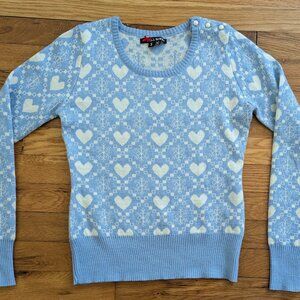 Hell Bunny Sweater Sky Blue White Christmas Snowflake Heart Pattern S Retro